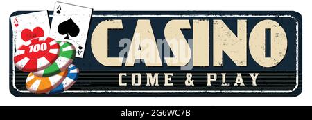 Casino vintage rusty metal sign on a white background, vector illustration Stock Vector