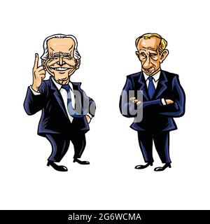 Joe Biden and Vladimir Putin Cartoon Editorial Caricature Drawing Vector Illustration. Washington, 19 April 2021 Stock Vector