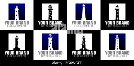 Lighthouse in square logo bundle Stock Vector