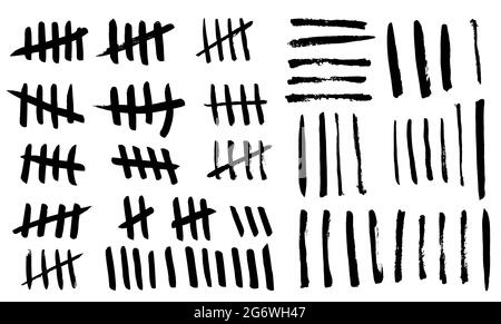 Tally marks. Counting signs on the walls of the prison. Notches for marking the days. Vector illustration on white background. Stock Vector
