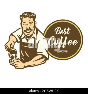 Barista Coffee Latte Art Cafe Logo Design Template Stock Vector