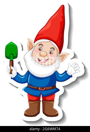 A sticker template with garden gnome or dwarf cartoon chracter illustration Stock Vector