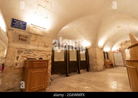 jerusalem-israel, 06-07-2021. An inside view of the ancient cave where the famous tomb of King David is located in the Old City of Jerusalem, at night Stock Photo