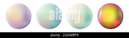 Set with glass colorful balls. Glossy realistic ball, 3D abstract vector illustration highlighted on a white background. Big metal bubble with shadow Stock Vector