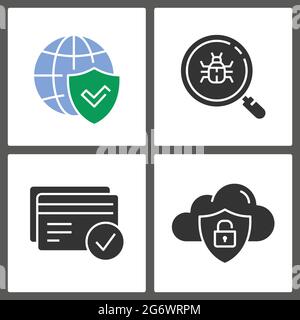 Data security glyph icons. Vector illustration isolated on white. Stock Vector