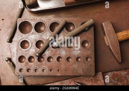 A set of punch and stamps, top view Stock Photo
