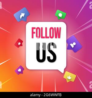 Follow us poster. Vector illustration with colorful background. Social media concept Stock Vector