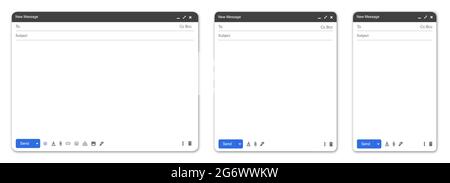 Set of email interface. Mail mockup window for feedback form. Template of browser window for contact form. Vector illustration isolated on white backg Stock Vector