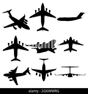 Collection of different aircraft silhouettes. vector illustration Stock ...