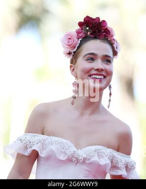 Cannes, France. 8th July, 2021. Actress Haley Lu Richardson arrives for the screening of the film 'Stillwater' at the 74th edition of the Cannes Film Festival in Cannes, southern France, on July 8, 2021. Credit: Gao Jing/Xinhua/Alamy Live News Stock Photo