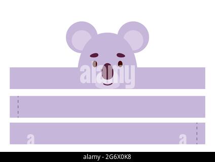 Printable koala paper crown. Diy cut party ribbon template for birthday, christmas, baby shower. Fun accessory for entertainment. Print, cut and glue. Stock Vector