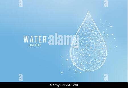 White water drop. Low poly wireframe style. Science, biotechnology, chemistry, medical concept. Abstract background. Vector illustration. Stock Vector