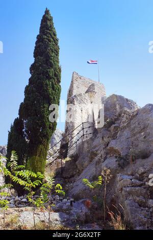Mirabella Fortress - Peovica on the rock, Omis, Croatia Stock Photo