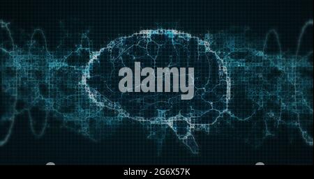 Image of a digital glowing blue 3d human brain and double helix DNA Stock Photo