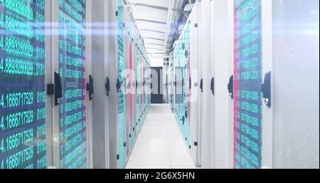 Fingerprint scanner and data processing over server room Stock Photo