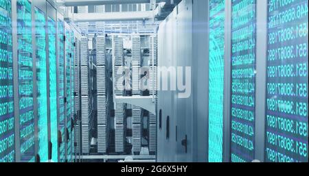 Fingerprint scanner and data processing over server room Stock Photo