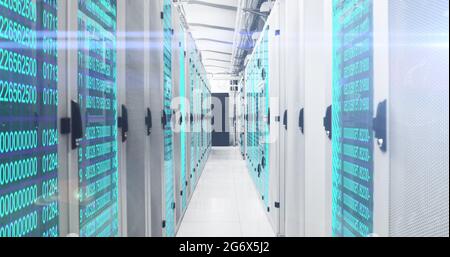 Fingerprint scanner and data processing over server room Stock Photo