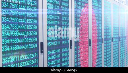 Fingerprint scanner and data processing over server room Stock Photo
