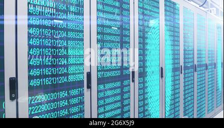 Fingerprint scanner and data processing over server room Stock Photo