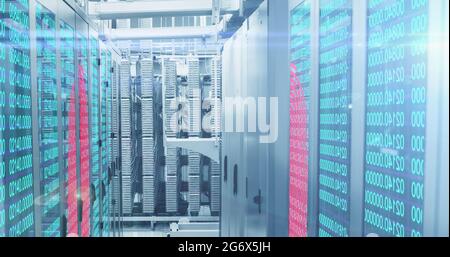 Fingerprint scanner and data processing over server room Stock Photo
