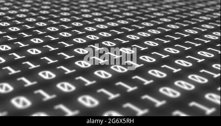 Binary codes with white color font are projected on a black background Stock Photo