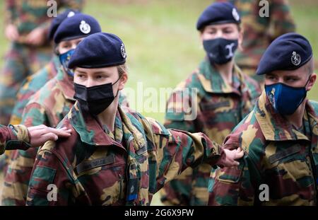 Crown Princess Elisabeth pictured during a tactical military exercice of the Royal Military Academy at the Lagland camp in Arlon on Friday 09 July 202 Stock Photo