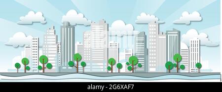 city illustration, modern skyline with skyscraper buildings, vector graphic Stock Photo