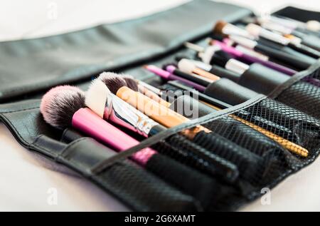 Set of different make-up used brushes Stock Photo