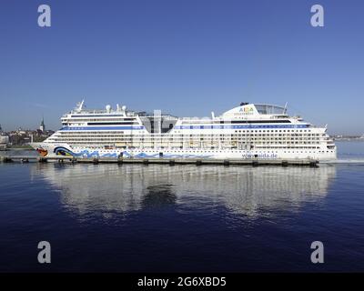 Huge cruise ship entering Tallinn harbour for moorings in Baltic Sea Stock Photo