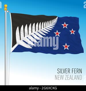 New Zealand, silver fern flag, alternative of the official flag of the country, vector illustration Stock Vector