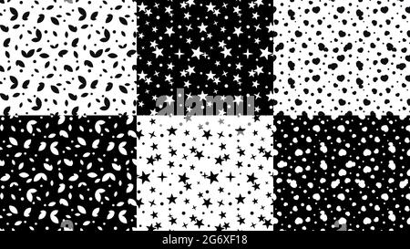 Set of Black and White Seamless Patterns. Vector illustration Stock Vector