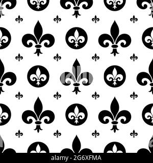Seamless Black and white Fleur-de-lis symbols as vector. Stock Vector