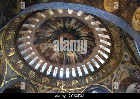 Saints surround domed roof of the church of Saints Anthony and Theodosius founders the Russian and Ukrainian monastic tradition in the 11th century. Stock Photo