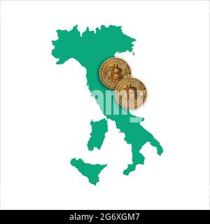 Bitcoin cryptocurrency coin on a map of Italy Stock Photo