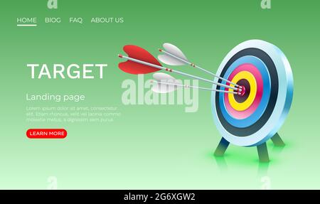 Target landing page, banner business 3d icon. Vector illustration Stock Vector