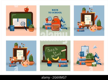 Back to school. Big vector set. Stationery for school, university and office. Cartoon school supplies. A set of colored icons. Flat illustrations for Stock Vector