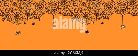 Hand drawn spider web seamless pattern, creepy Halloween background, great for banners, wallpapers, wrapping - vector design Stock Vector