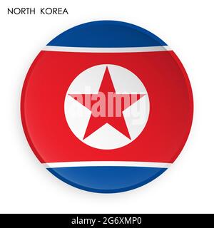 DPRK, North Korea flag icon in modern neomorphism style. Button for mobile application or web. Vector on white background Stock Vector