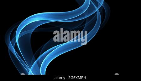 Abstract blue turquoise smoke Waves. Shiny moving lines design element on dark background for wallpaper Stock Vector