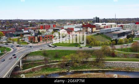 An aerial of the downtown of Brantford, Ontario, Canada Stock Photo