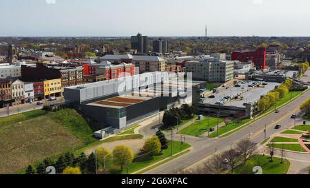 An aerial scene of the downtown of Brantford, Ontario, Canada Stock Photo