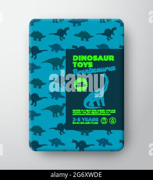 Dinosaur Toys Label Template. Abstract Vector Packaging Design Layout. Hand Drawn Brontosaurus Sketch with Ancient Reptile Craetures Pattern Stock Vector