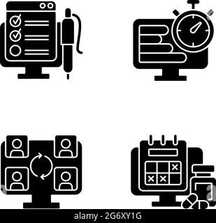 Work tracking black glyph icons set on white space Stock Vector Image ...