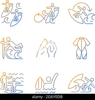 Surface water sport gradient linear vector icons set Stock Vector