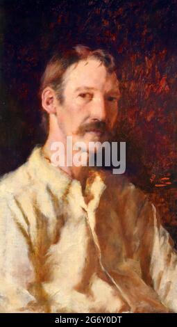 Robert Louis Stevenson. Portrait of the Scottish novelist, Robert Louis Stevenson (1850-1894) by Girolamo Nerli, oil on canvas, 1892 Stock Photo