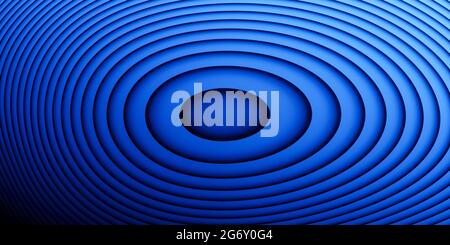 Blue wavy flowing bands with rings, elegant circular lines or curves, abstract virtual layered background, wave visualization, cgi 3D render Stock Photo