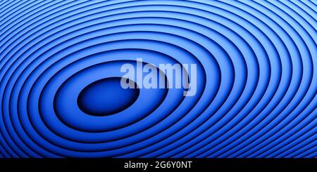 Blue wavy flowing bands with rings, elegant circular lines or curves, abstract virtual layered background, wave visualization, cgi 3D render Stock Photo
