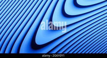 Blue wavy flowing bands, elegant lines or curves, abstract virtual layered background, wave visualization, cgi 3D render Stock Photo