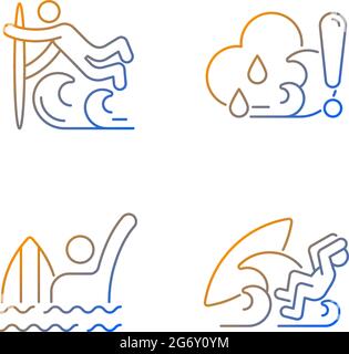 Water sports gradient linear vector icons set Stock Vector