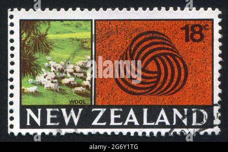 NEW ZEALAND - CIRCA 1968: stamp printed by New Zealand, shows  sheep, woolmark on carpet, circa 1968 Stock Photo